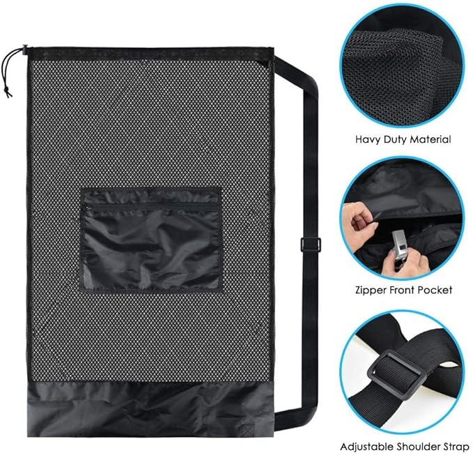 BROTOU Extra Large Mesh Ball Bag, Drawstring Socce Bag for Coach, Use for Basketball, Volleyball, Baseball, Mesh Equipmenbag with Adjustable and Portable Strap