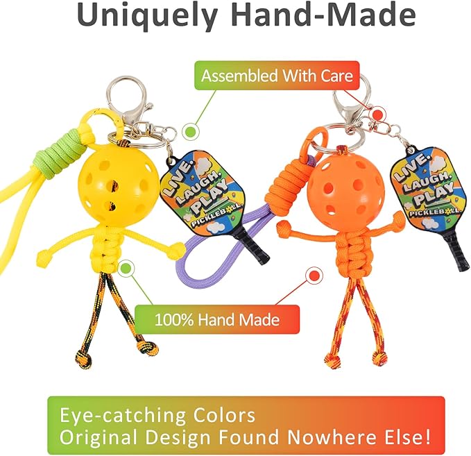6Pcs Pickleball Handmade Keychains, Inspirational Gifts for Pickle ball Lovers Women Men, Cute Unique Design in 6 Colors