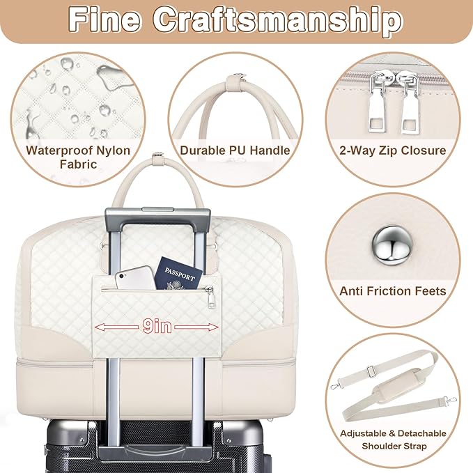 Weekender Bag for Women, Travel Duffel Bag Carry On Overnight Bag with Shoe Compartment Large Nylon Travel Weekend Tote Bag