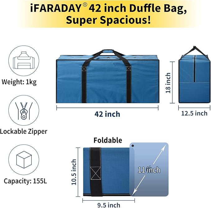 155L Oversized Duffle Bag - 42” Extra Large Heavy Duty Water Resistant Travel Bag for Camping Moving Storage (Blue)