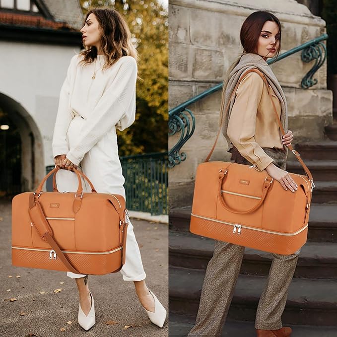 Weekender Bag for Women, Travel Duffel Bag Carry On Overnight Bag with Shoe Compartment Large Nylon Travel Weekend Tote Bag