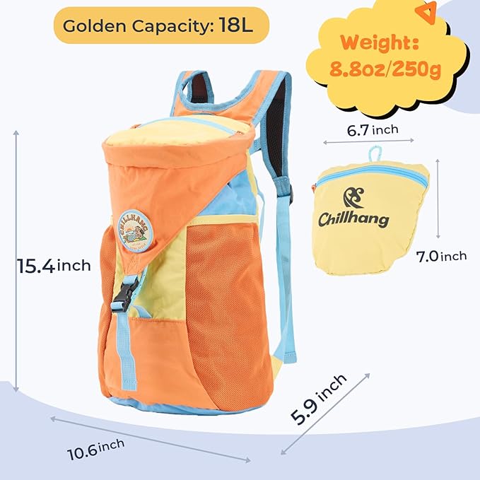 YWYLL Packable 18L Hiking Daypack, Lightweight for Men/Women. Foldable, Water-Resistant, Small Backpack Color Block. (Orange)