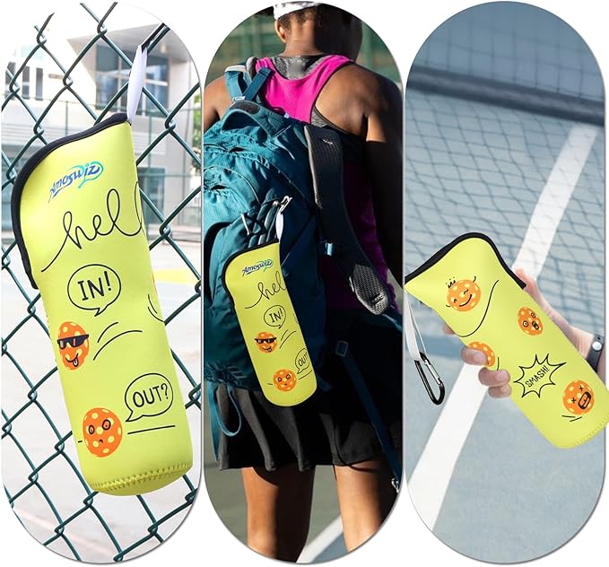 Pickleball Ball Holder - 1 Pc Pickle Ball Storage Bag, Portable Tennis Pouch with Hook for Fence, Premium Neoprene Material Bottle Holder, Pickleball Accessory Black Red Green Yellow Color