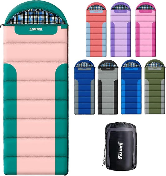 Cotton Flannel Lined Sleeping Bag for Adults Teens Kids, Cold Weather &Warm, 3 Seasons, Lightweight Compact Camping Essentials Equipment, Hiking, Outdoor, Travel
