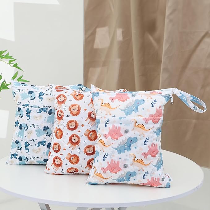 ALVABABY 2pcs Cloth Diaper Wet Dry Bags Waterproof Reusable with Two Zippered Pockets Travel Beach Pool Daycare Soiled Baby Items Yoga Gym Bag for Swimsuits or Wet Clothes 3L-ZM14