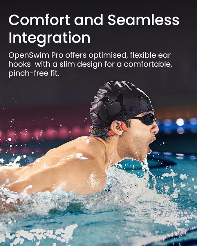 SHOKZ OpenSwim Pro - Open-Ear Bluetooth & MP3 Bone Conduction Sport Headphones, Swimming Headphones, IP68 Waterproof, Red