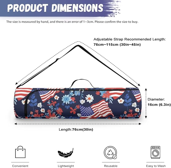 ZCFYGDX Yoga Mat Bag with Adjustable Shoulder Strap and Handle Zipper, 30in Wide x 6.3in Diameter for Yoga Mat Storage