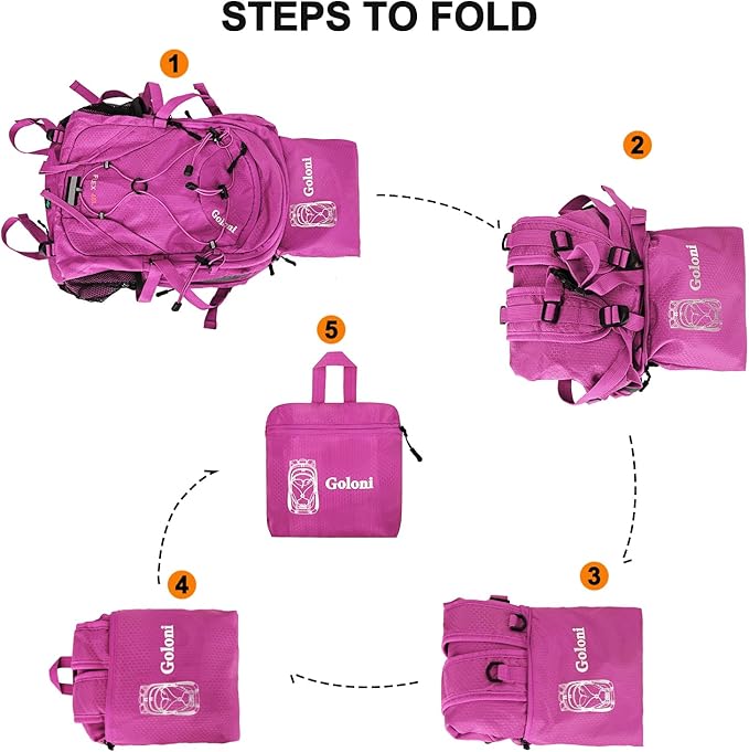 45L Hiking Backpack with Rain Cover, Lightweight Foldable Camping Backpack for Trekking, Water-Resistant Daypack with Hiking Pole & Mat Carrying System,Rose