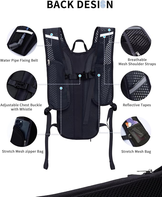 Blue Quartz Hydration Backpack with 2L Water Bladder, Hiking Water Backpack for Women Men, Lightweight Cycling Daypack with Phone Pocket & Helmet Net Bag, Hydration Pack for Biking, Running, Skiing