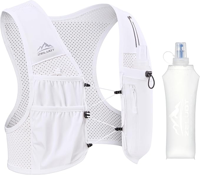 Zelvot Running Vest for Women Men, USA Original Patent, Adjustable Chest Straps Running Hydration Vest with 500ml Soft Flask, Lightweight Reflective Hydration Backpack for Marathon