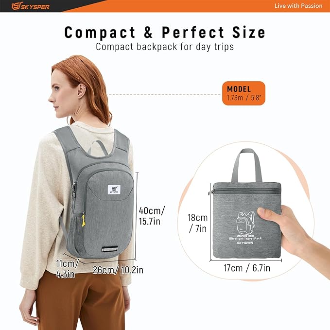 SKYSPER Small Hiking Backpack 10L Packable Lightweight Back Pack Foldable Travel Daypack for Women Men | Packable, Lightweight, Back Pack, Foldable, Travel Daypack