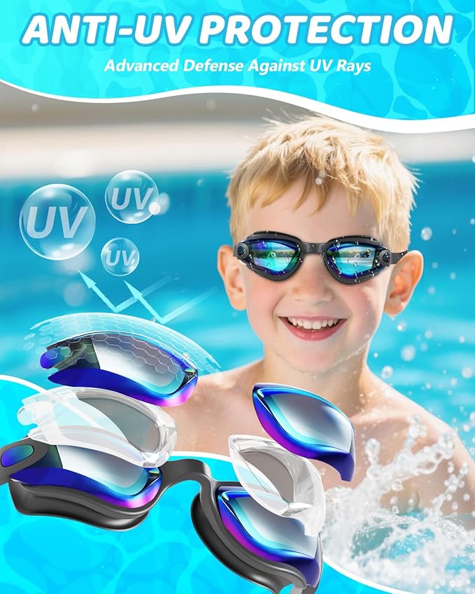 Aegend Swim Goggles - Kids Swimming Goggles for 3-14 Boys Girls Youth No Leaking Clear Vision