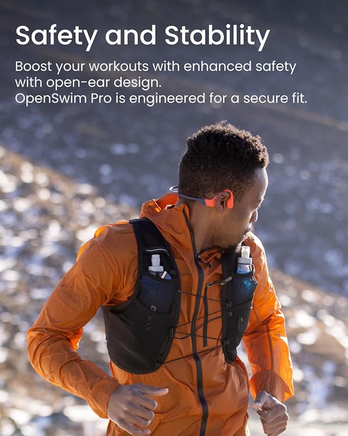 SHOKZ OpenSwim Pro - Open-Ear Bluetooth & MP3 Bone Conduction Sport Headphones, Swimming Headphones, IP68 Waterproof, Red