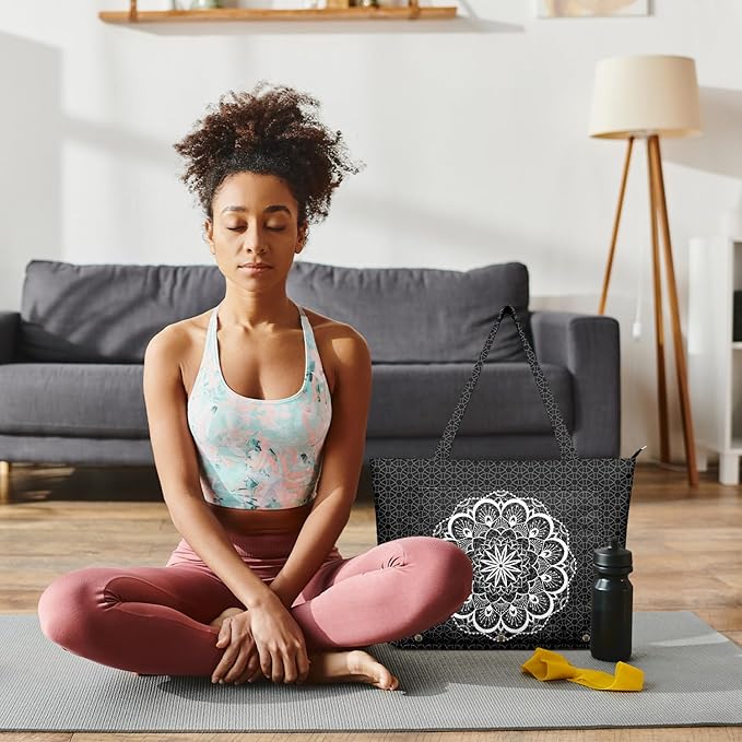 Adalore Women's Yoga Bag with Yoga Mat Carrier - Large Mat Pocket Fitness Tote for Pilates, Gym, Travel, Office & Beach