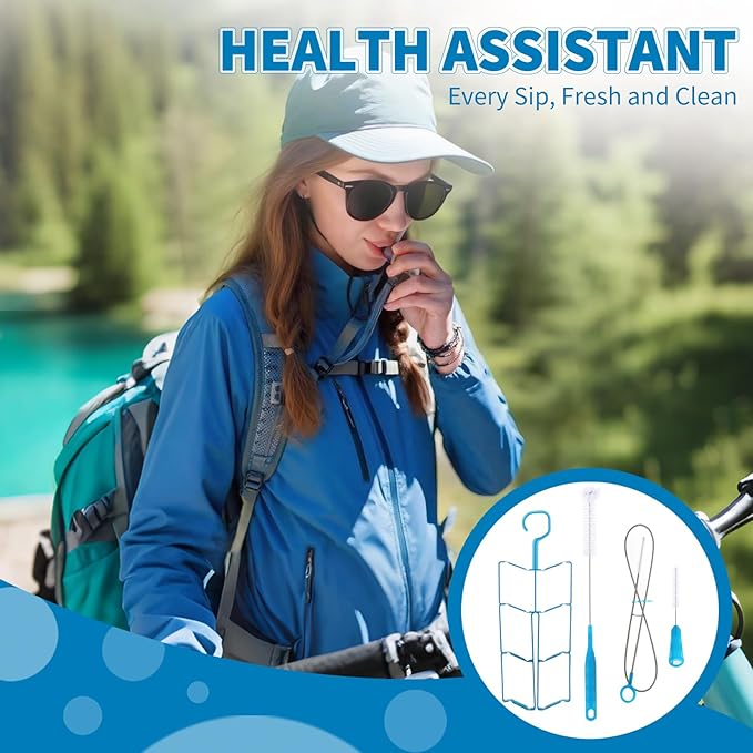 Hydration Bladder Cleaning Kit Compatible with Camelbak, 4 in 1 Water Bladder Cleaner Set, Flexible Long Brush for Hose and 2 Brushes, Drying Collapsible Frame, Water Reservoir Backpack Cleaning Kit