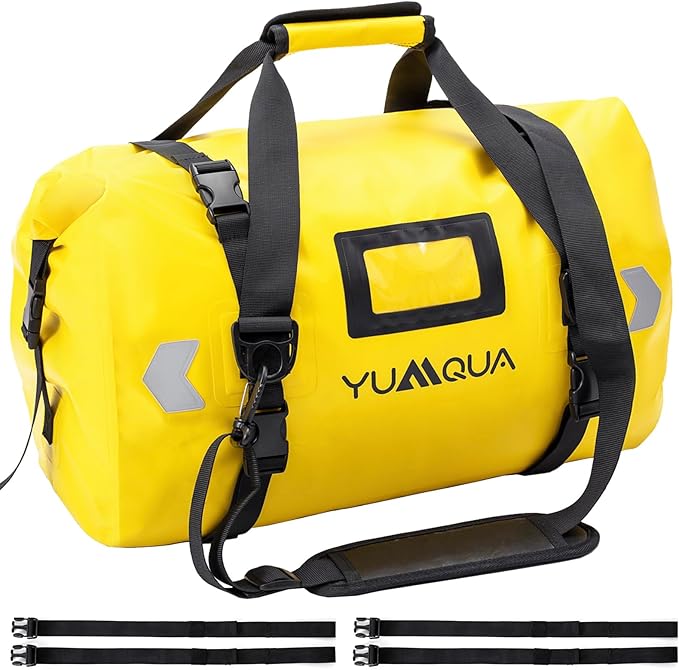YUMQUA Waterproof Duffel Bag, Motorcycle Duffle Bag, Heavy Duty Roll Top Large Dry Bags Waterproof with Durable Straps & Handle for Travel Outdoor Boating Rafting Kayaking Camping Paddle boarding