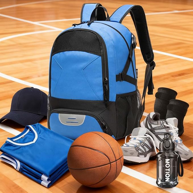 Basketball Backpack - Large Sports Equipment Bag with Ball Holder & Shoe Compartment for Basketball. (blue)