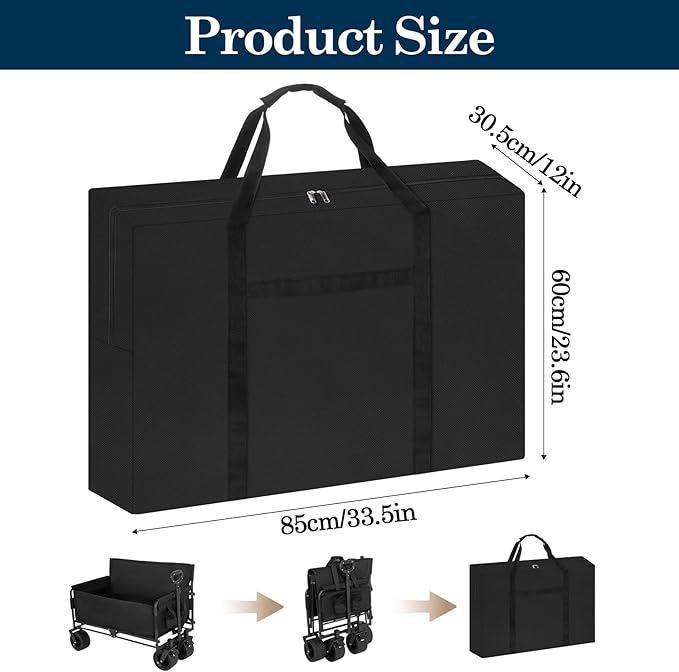 Klmnop Folding Wagon Cart Storage Bag, Water Resistant 32 Inch Cover for Outdoor Camping Garden Cart, 600D Heavy Duty Dustproof Protective Zipper Bag for Garden Carts and Strollers(Black)
