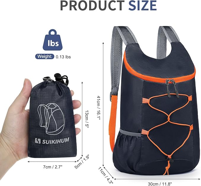 20L Hiking-Daypack Lightweight Foldable Travel Packable Backpack for Camping Cycling Outdoor, Navy Blue