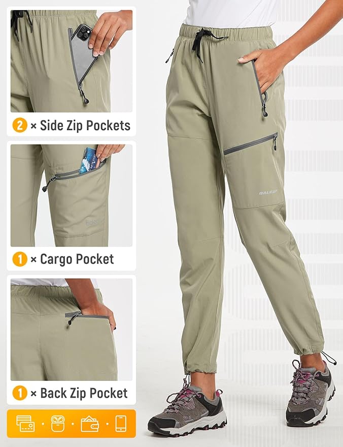 baleaf Women's Hiking Pants Quick Dry Lightweight Water Resistant Elastic Waist Cargo Pants for All Seasons