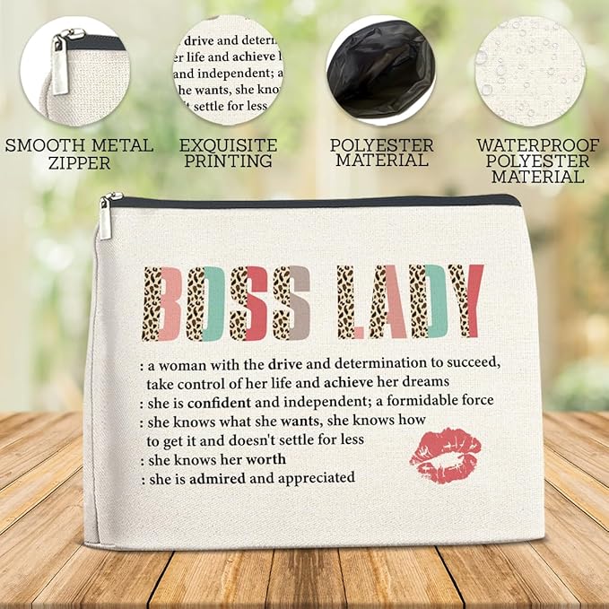 Appreciation Gifts Makeup Bag for Women, Boss Lady Gifts Inspirational Christmas Retirement Gift with Quotes for Leader Manager Coworker Cosmetic Bag with Zipper Travel Toiletry Pouch for Purse