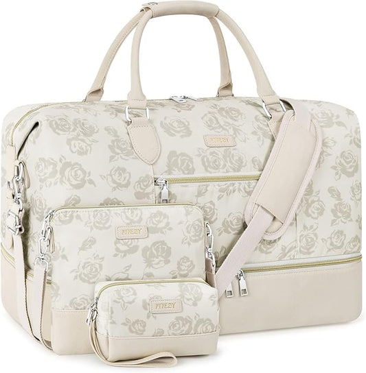 Weekender Bag for Women, Travel Duffel Bag Carry On Overnight Bag with Shoe Compartment Large Nylon Travel Weekend Tote Bag