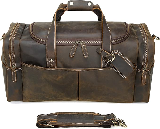 Polare 24 Inch Leather Duffel Bag for Men Full Grain Leather Travel Overnight Gym Sports Weekender Bag Large