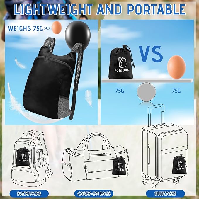 6 Pack Lightweight Packable Backpack 20L Hiking Daypacks Water Resistant Foldable Backpack for Women Men Travel Camping Cruise Outdoor, 6 Colors