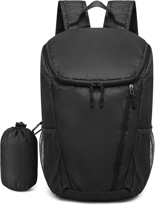 Hiking Backpack, 20L Packable Daypack for Men Women, Nylon with Adjustable Straps, Lightweight Waterproof Outdoor Camping Travel, Black