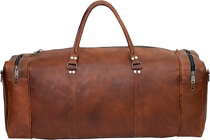 Leather 24 Inch Luggage Handmade Duffel Bag Carryall Weekender Travel Overnight Gym Sports Carry On Duffel Bag For Men And Women