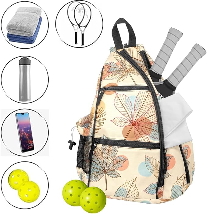 Pickleball Bag Fall Maple Leaves Pickle Ball Backpack for Women Men Premium Lightweight Crossbody Sling Bag Sports Backpack for Pickleball Paddle Tennis