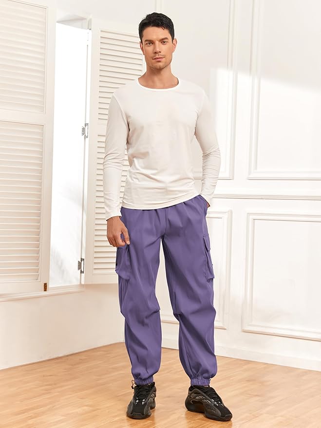 ZAFUL Men's Parachute Pants Casual Baggy Cargo Drawstring Trouser