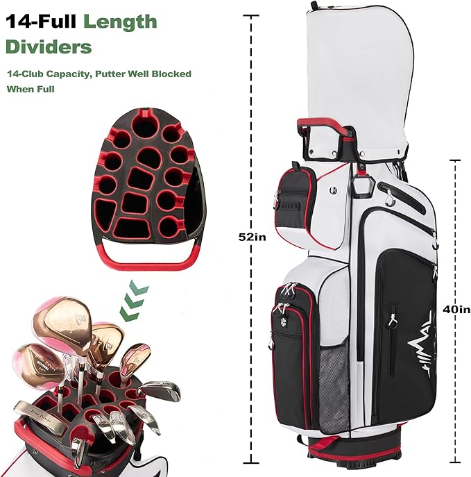 UNIHIMAL 14-Way Golf Cart Bag, Premium Full Length Golf Bag for Men with Magnetic Leather Pocket, Handles and Rain Cover