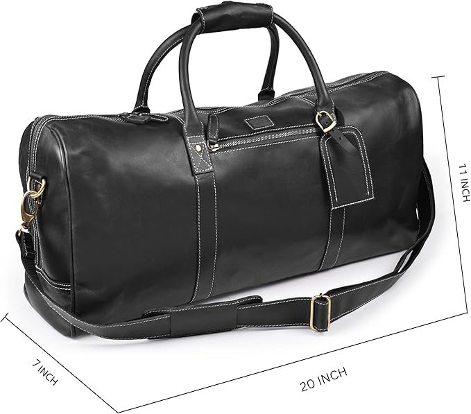 Leather Village Leather Duffel Bags for Men & Women-Stylish Travel Weekender Carry-On Sports Gym Overnight Luggage Bag - 20 Inch - Black
