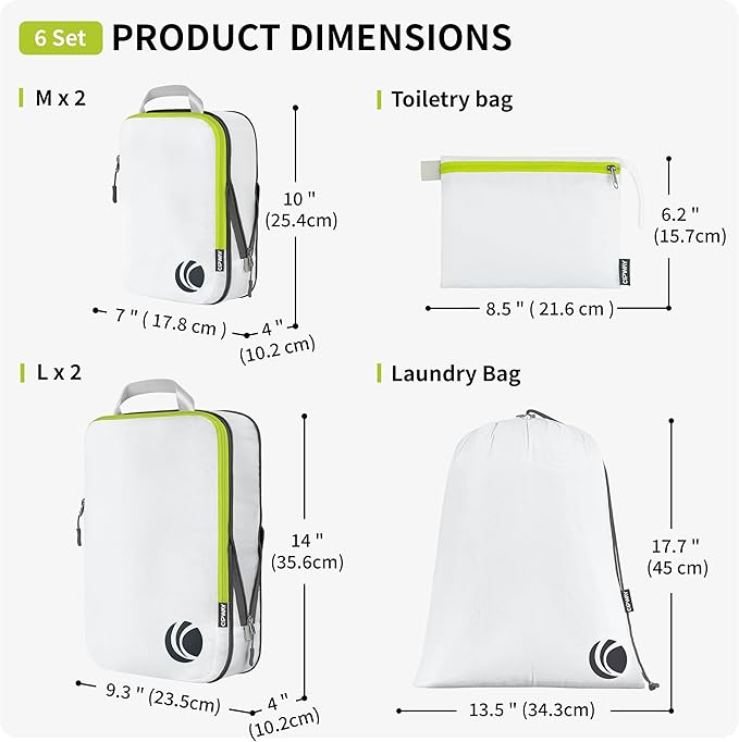 Cipway Compression Packing Cubes Set, Ultralight Expandable Travel Packing Organizers for Carry on Luggage (White 6pcs)