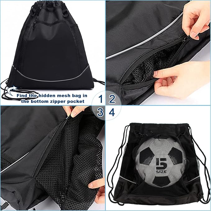 KAEGREEL Drawstring Soccer Bag Basketball Backpack for Kids Teens, Foldable Sports Bags Detachable Ball Mesh Bag for Gym Yoga Football Baseball