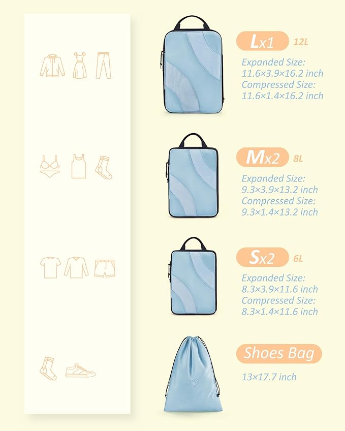 BAGSMART Compression Packing Cubes, 6 Set/4 Set/2 Set Travel Packing Cubes for Carry on Suitcases, Compression Suitcase Organizers Bag Set & Travel Cubes for Luggage, Lightweight Packing Organizers