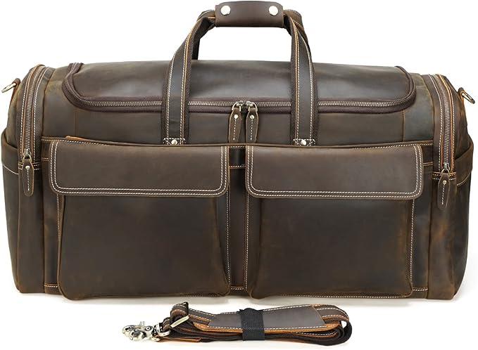Polare 26" Full Grain Cowhide Leather Large Duffle Weekender Overnight Travel Duffel Bag For Men 62L