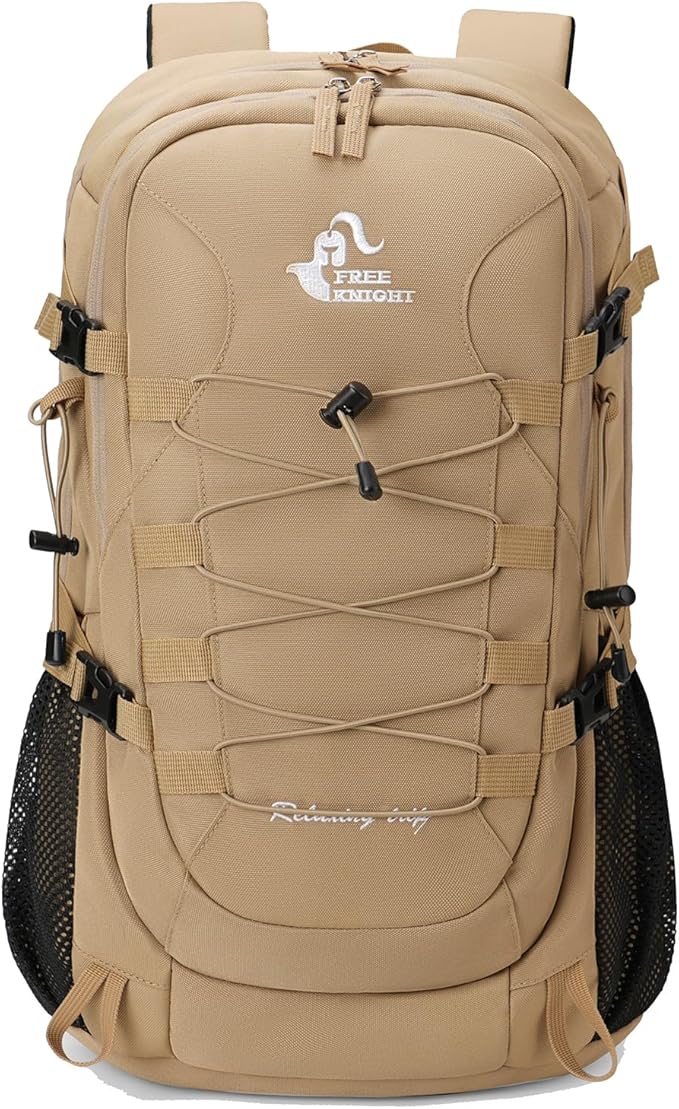 Bseash 40L Waterproof Hiking Camping Backpack with Rain Cover, Outdoor Sport Travel Bag Daypack for Climbing Skiing Cycling (Khaki)