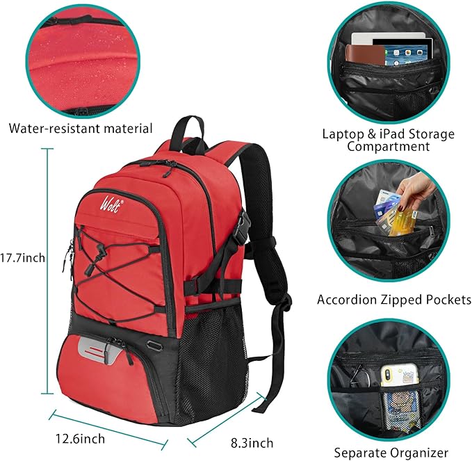 WOLT Basketball Backpack Large Sports Bag with Separate Ball Holder & Shoes Compartment, Best for Basketball, Soccer,Gym