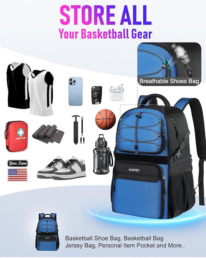 Basketball Bag Backpack with Ball Holder Shoes Compartment, Large Basketball Accessories Sports Bag