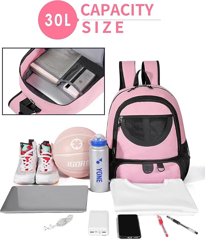 Basketball Bag Backpack for Men Women with Ball & Shoes Compartment 30L Capacity Lightweight Breathable Boys Girls Soccer Ball Bag Backpack Fit Volleyball Football Sports Travel School Gym