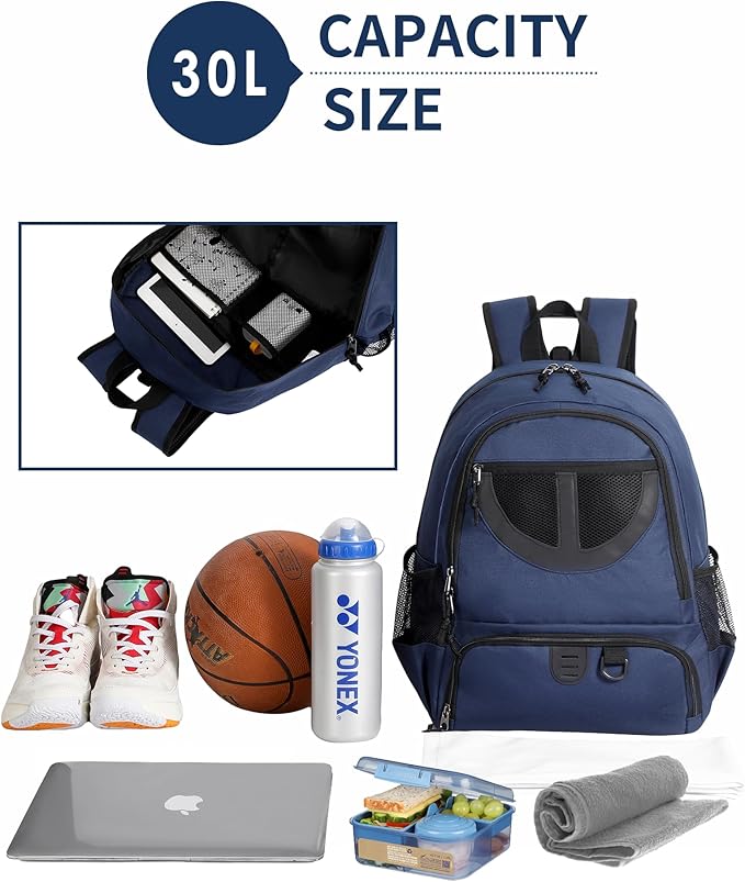 Basketball Bag Backpack for Men Women with Ball & Shoes Compartment 30L Capacity Lightweight Breathable Boys Girls Soccer Ball Bag Backpack Fit Volleyball Football Sports Travel School Gym