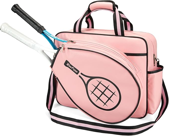 Tennis Bags Leather Tennis Racket Bag Women Tennis Tote Bag PU Sport Handbag Waterproof Lightweight Badminton Racket Shoulder Bag For 2 Rackets With Removable Shoulder Straps Outdoor