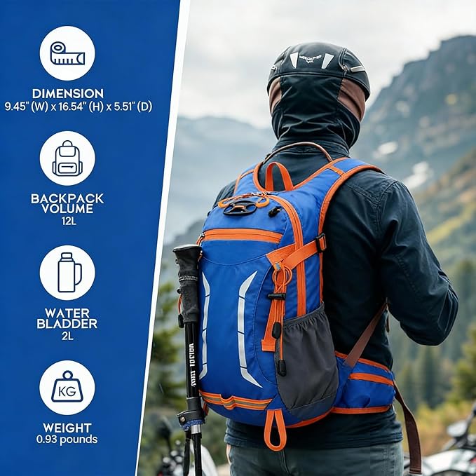 12L Hydration Backpack for Men Women,Lightweight Hydration Pack with 2L Water Bladder, Water Backpack for Cycling,Hiking,Rave,Biking and Running Outdoor Activities