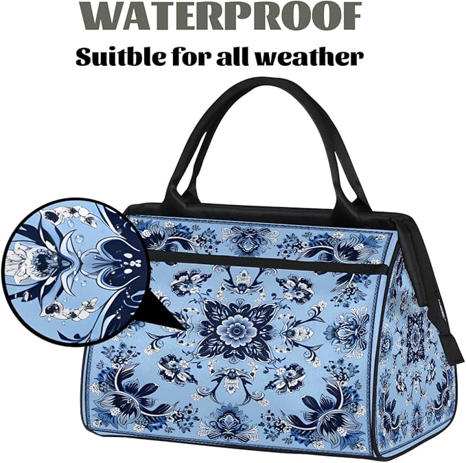 Travel Duffle Bag, Ethnic Mandala Blue Flowers Overnight Weekender Tote Bag for Women Men Waterproof Carry On Luggage with Zipper Lightweight Sport Gym Bag for Traveling Yoga Camping Traveling Gifts