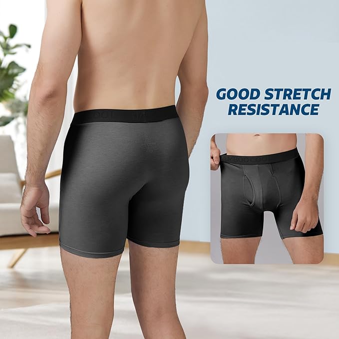 BAMBOO COOL Men's Underwear Breathable Boxer Briefs with Fly Moisture-Wicking Lightweight Underwear 7-Pack