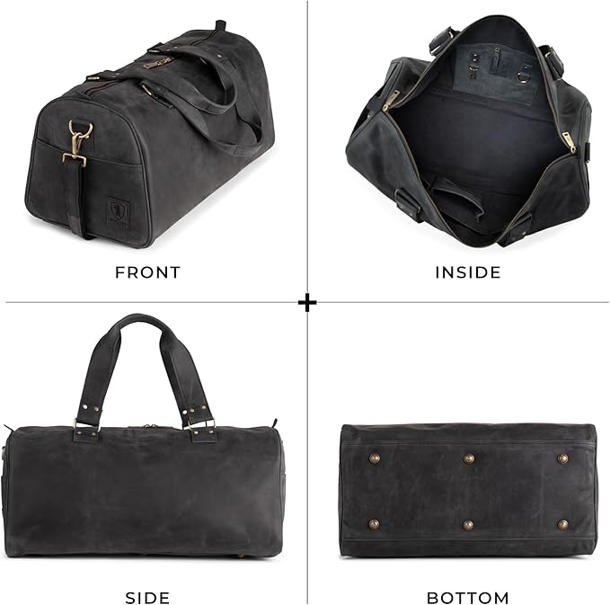 Berliner Bags Vintage Genuine Leather Duffle Bag Oslo for Travel or the Gym, Weekender, Travel Bag, Overnight Bag for Men and Women - Brown - Dark Grey