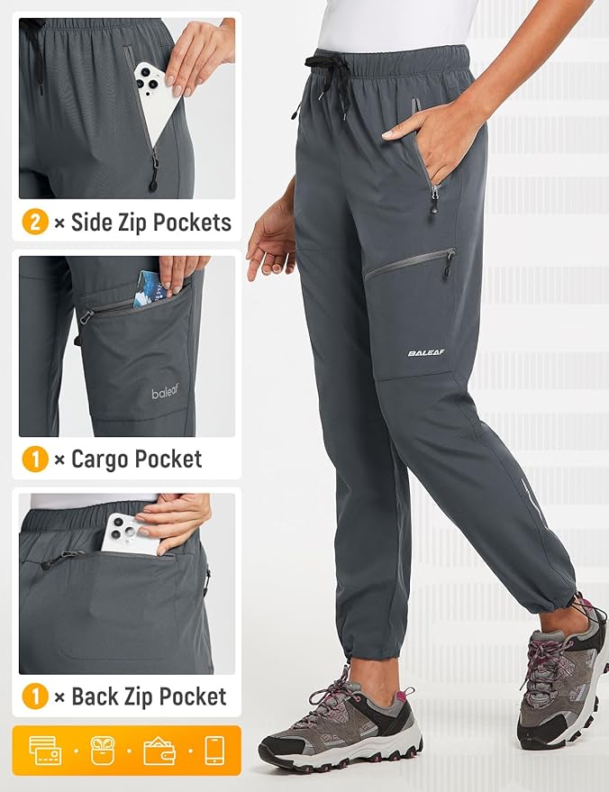 baleaf Women's Hiking Pants Quick Dry Lightweight Water Resistant Elastic Waist Cargo Pants for All Seasons
