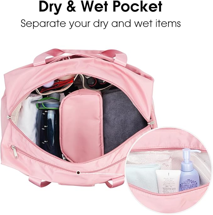 Ceneda 20" Gym Bag for Women with Wet Pocket & Shoe Compartment, Lightweight Duffel Waterproof Carry On Duffle for Travel, Yoga, Overnight (Pink)